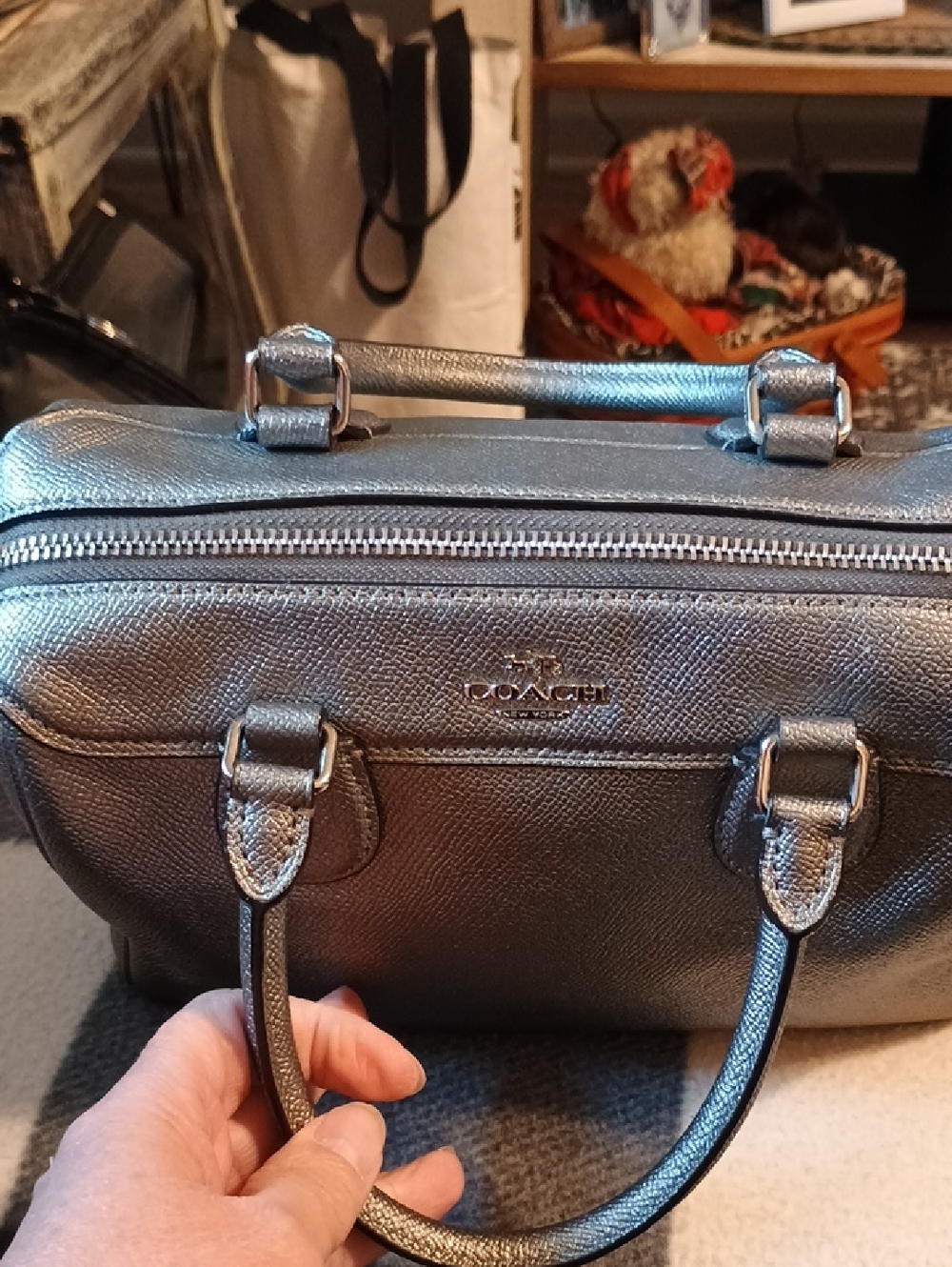 Coach Mini Bennett Metallic Silver Satchel Handbag - Picture 8 of 12